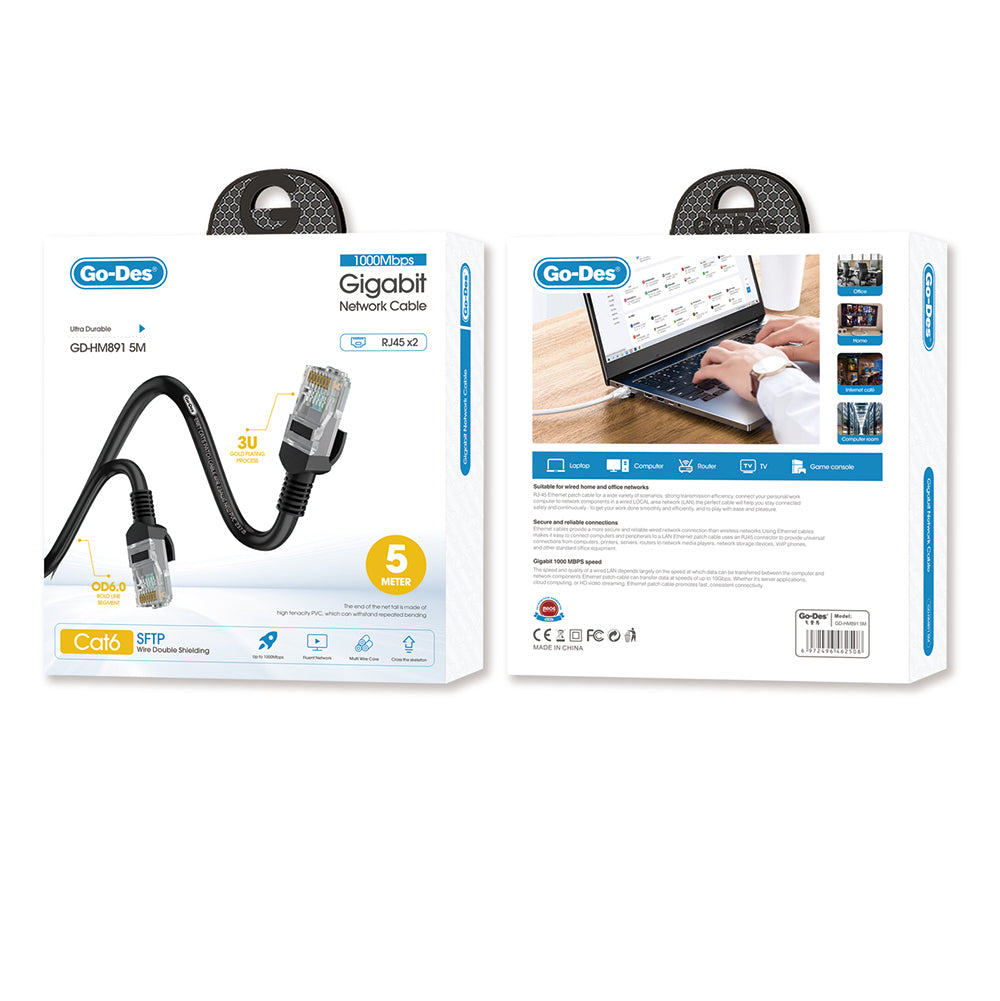 Go Des GD-HM891 1000Mbps Aktarım Hızlı RJ45 Ethernet Kablosu 5M Go Des GD-HM891 1000Mbps Aktarım Hızlı RJ45 Ethernet Kablosu 5M